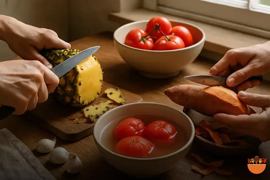 Métodos para descascar alimentos difíceis